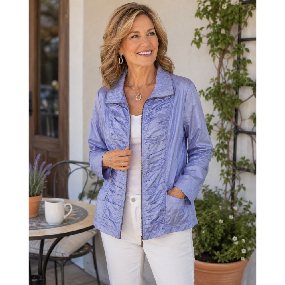 Chico's Subtle Print Sally Solid Lilac Iris Jacket Waterproof Size 3 XL $119